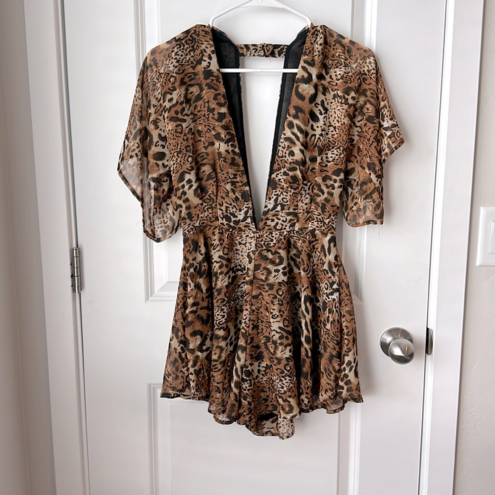 LIONESS Cheetah Flowy Deep Plunge Romper